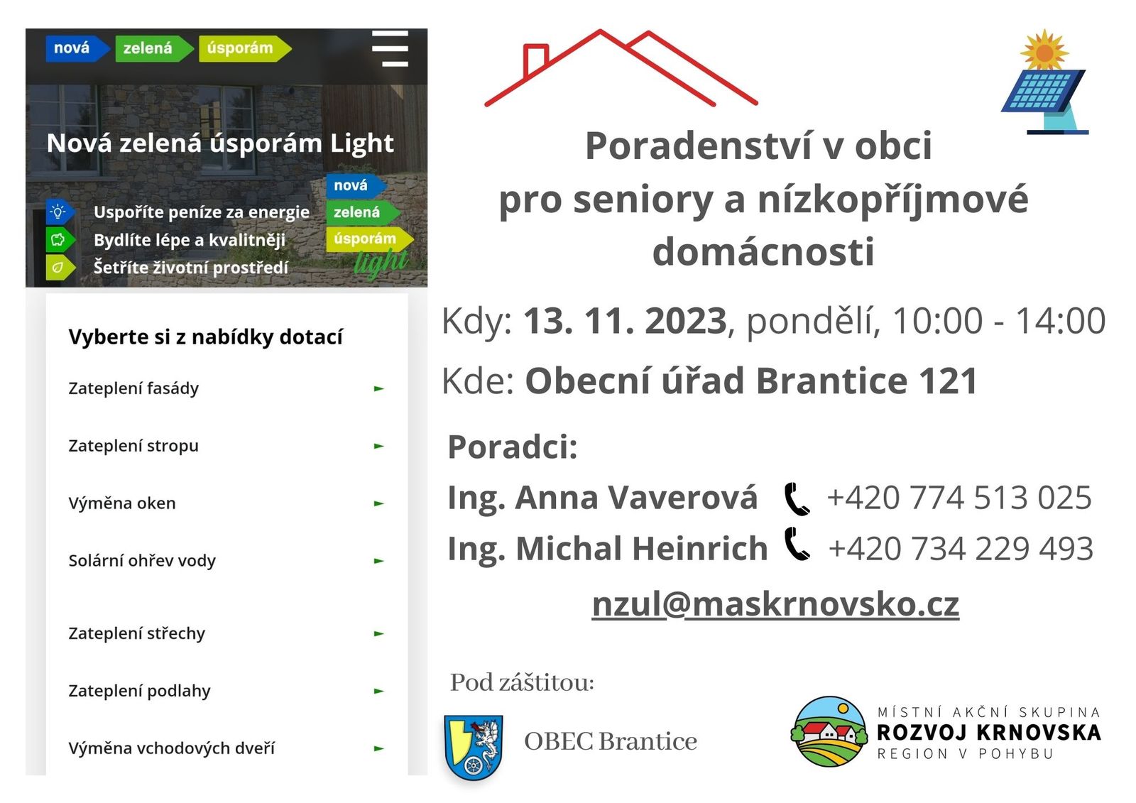 Náhledový obrázek článku: Nová zelená úsporám Light - poradenství pro seniory a nízkopříjmové domácnosti