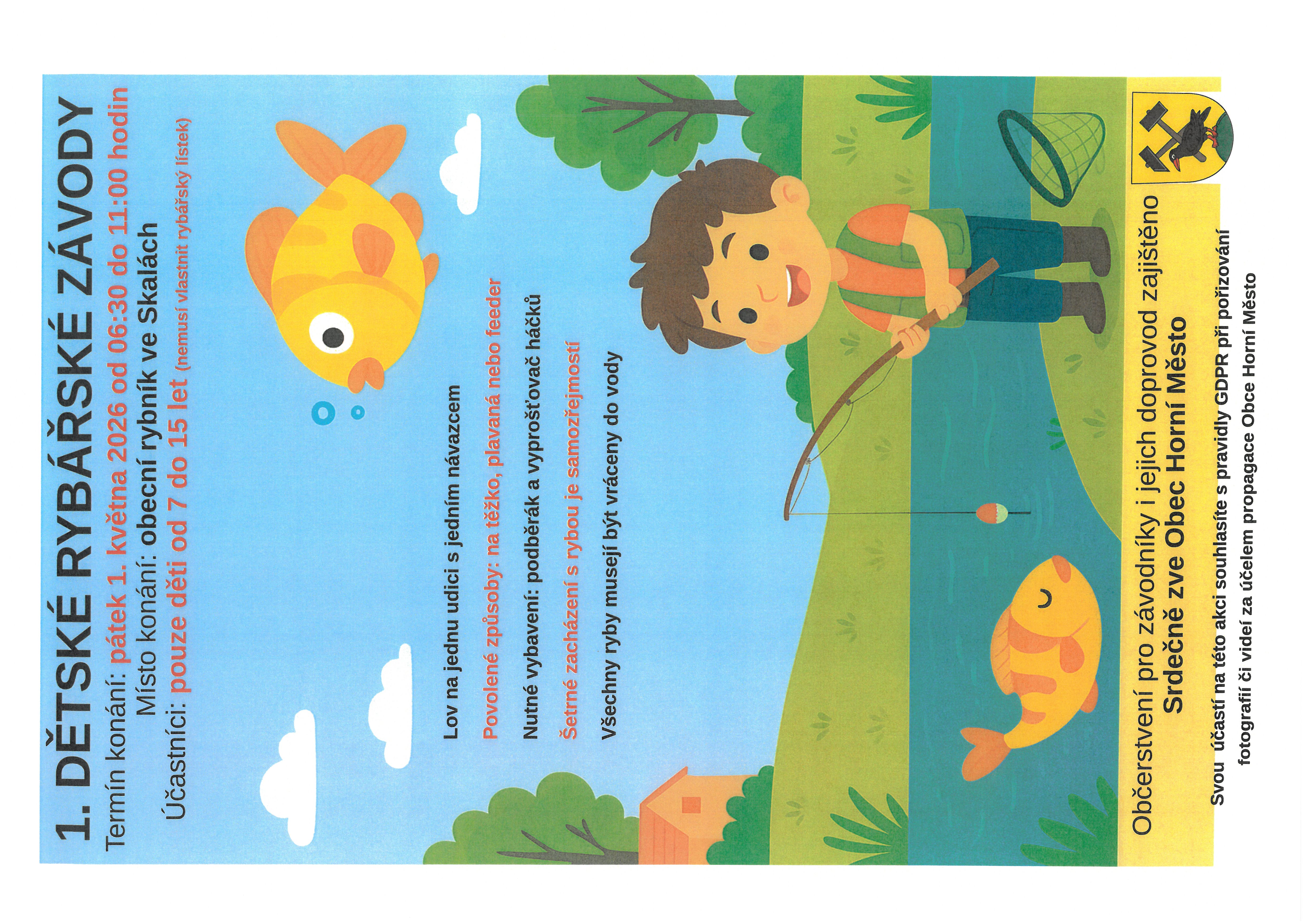 Náhledový obrázek článku: 1. DĚTSKÉ RYBÁŘSKÉ ZÁVODY - obecní rybník ve Skalách, pátek 1. května 2026 od 06:30 do 11:00 hodin.