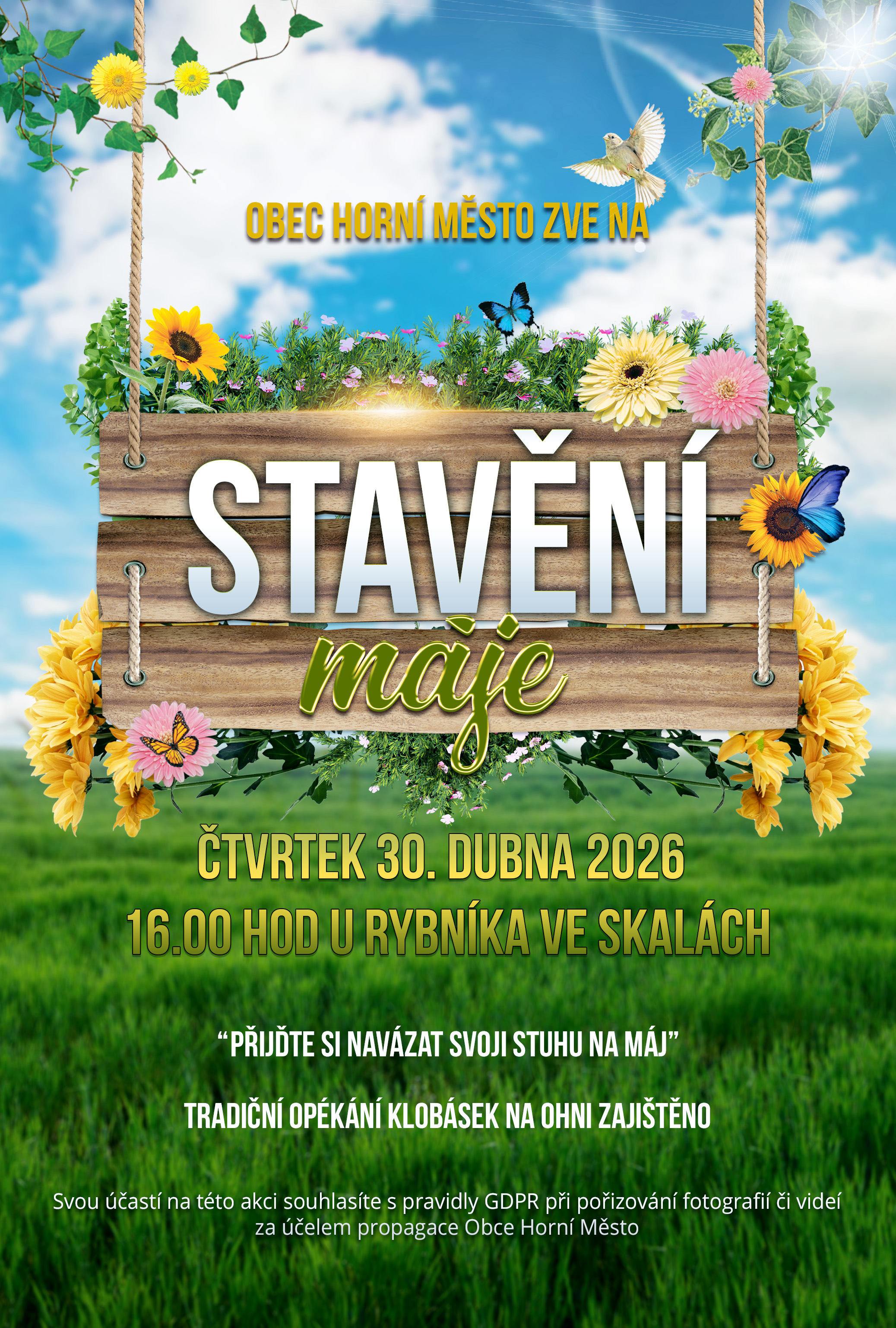 Náhledový obrázek článku: STAVĚNÍ MÁJE - ČTVRTEK 30. DUBNA 2026 V 16:00 HODIN U RYBNÍKA VE SKALÁCH