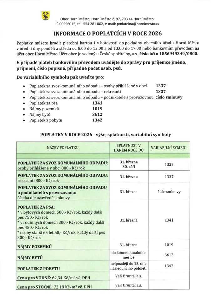 Informace o poplatcích 