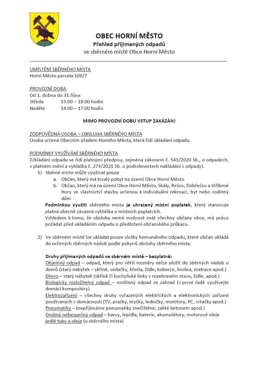 Provozní řád sběrného místa