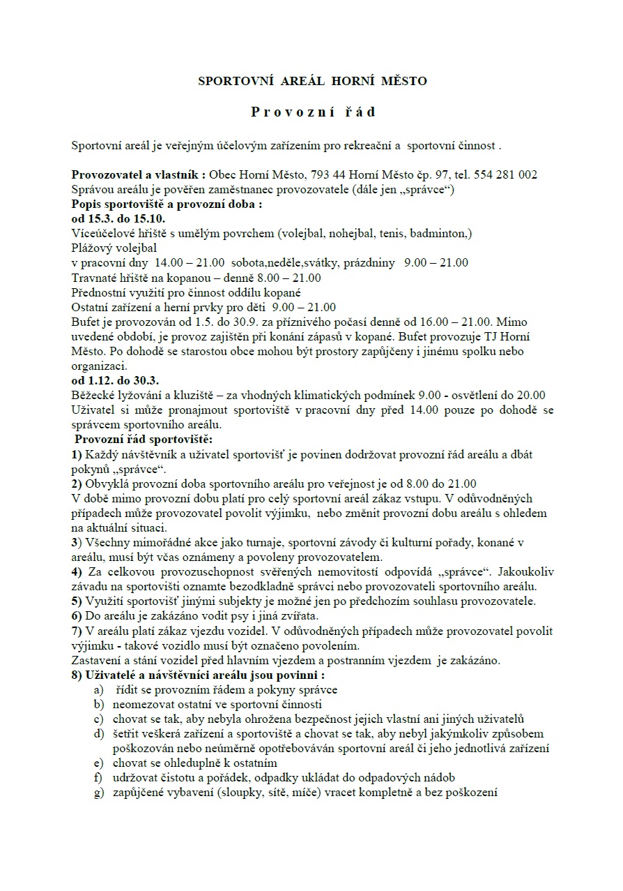 Provozní řád 2015
