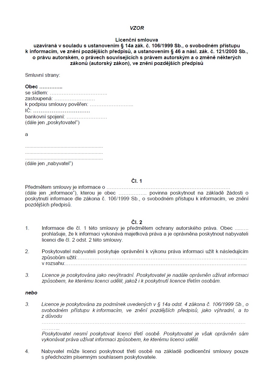 Vzor licenční smlouvy