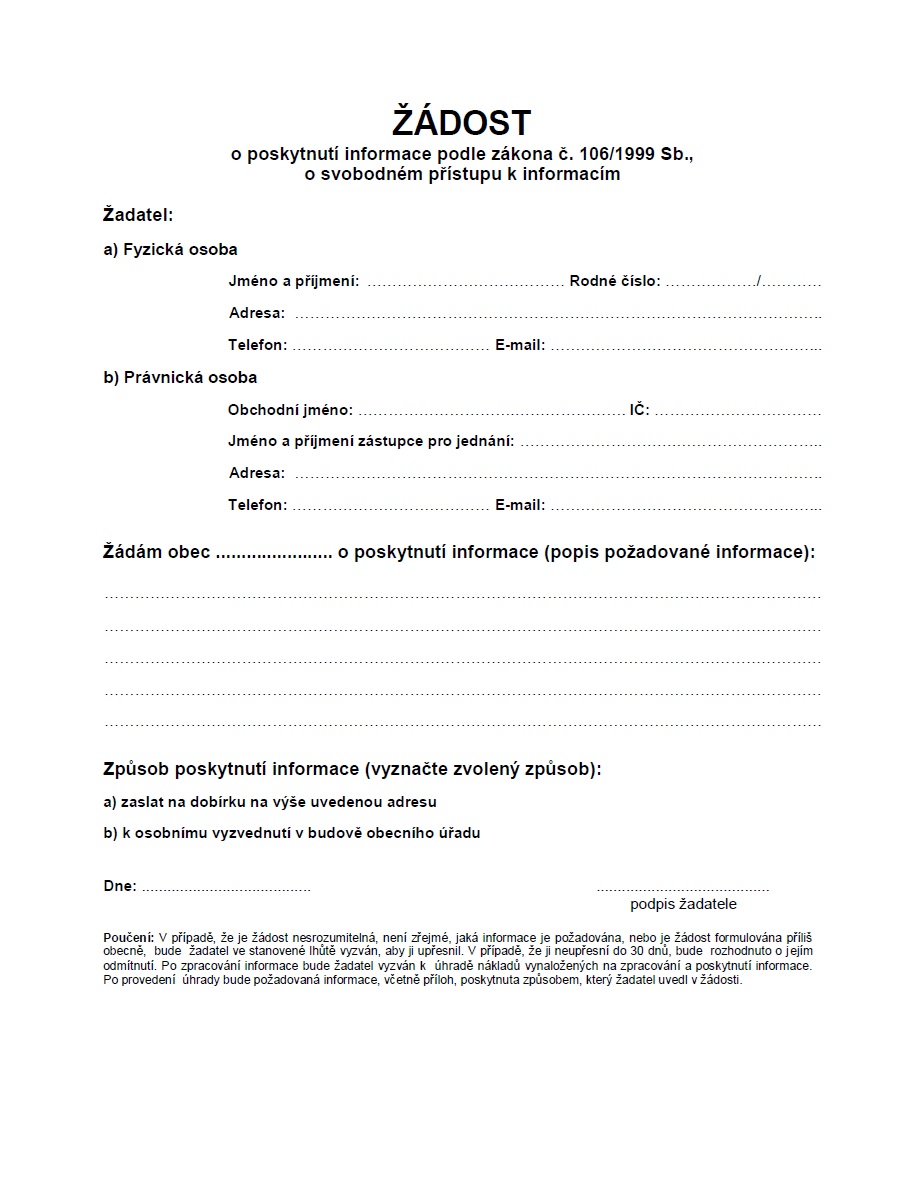 Vzor žádosti o poskytnutí informace