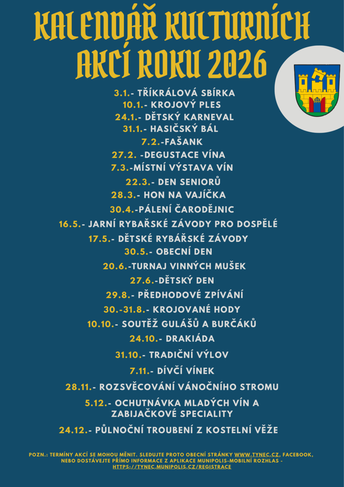 Kalendář kulturních akcí roku 2026