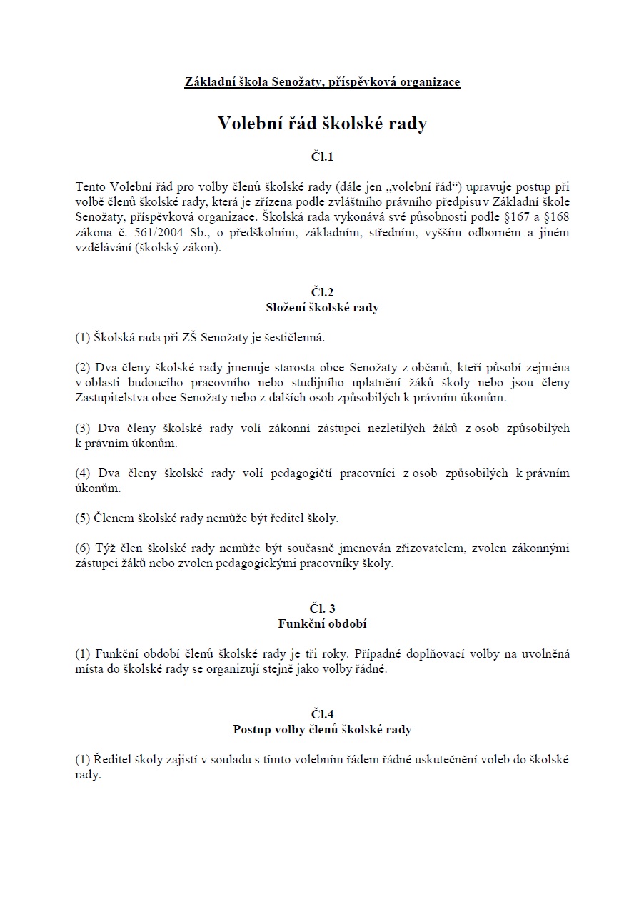 Volební řád do školské rady ZŠ Senožaty