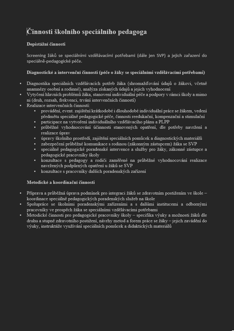 Činnosti školního pedagoga