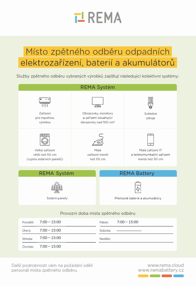 Místo zpětného odběru odpadních elektrozářízení, bateríí a akumulátorů 