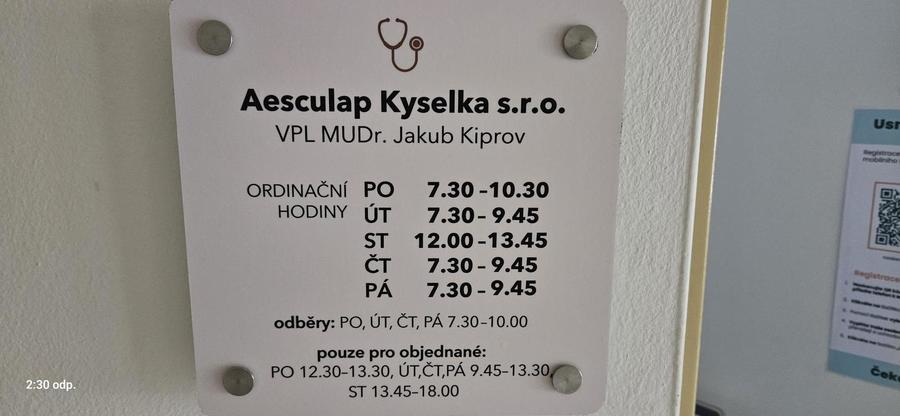 Náhledový obrázek článku: Změna ordinačních hodin MUDr. Kiprov, Kyselka