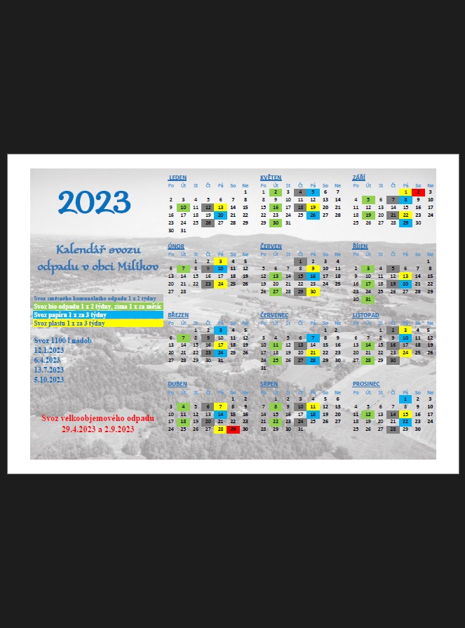 Kalendář svozů odpadů 2023
