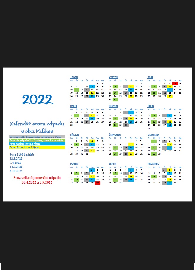 Kalendář svozu odpadů 2022