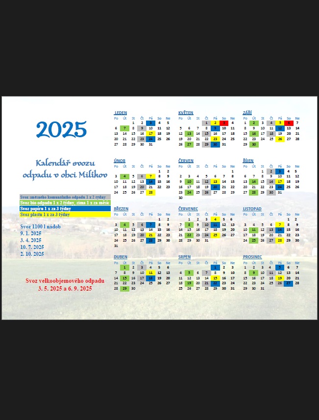 Kalendář svozu odpadů 2025