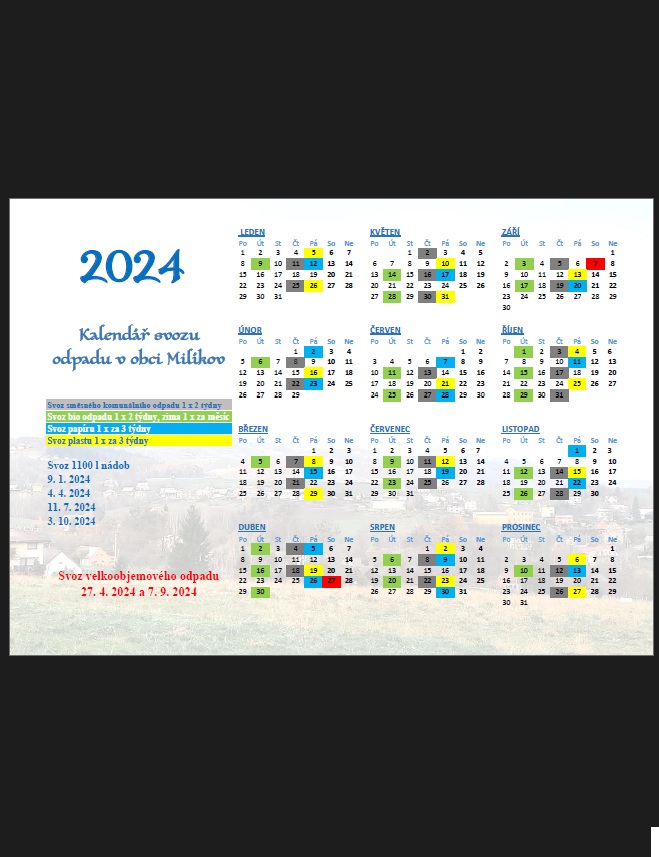 Kalendář svozu odpadů 2024